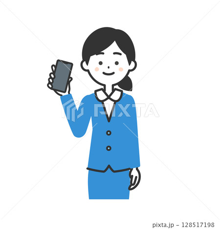 スマートフォンを持つスーツ姿の女性イラスト 128517198