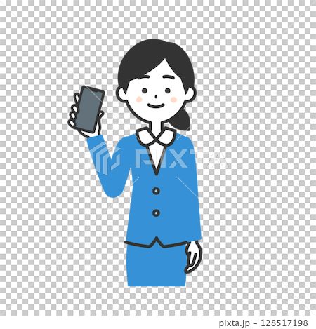 スマートフォンを持つスーツ姿の女性イラスト 128517198