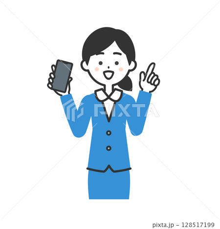 スマートフォンを持つスーツ姿の女性イラスト 128517199