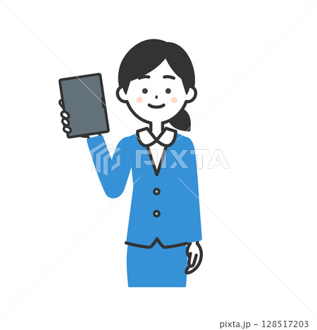 タブレット端末を持つスーツ姿の女性イラスト 128517203
