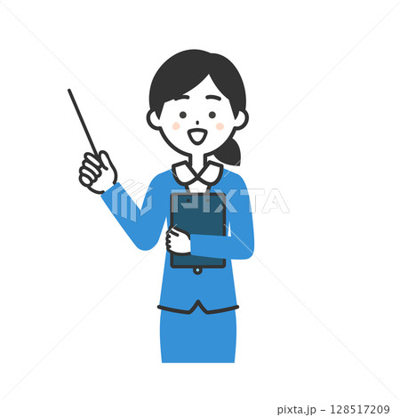 指示棒で上を指すスーツ姿の女性イラスト 128517209