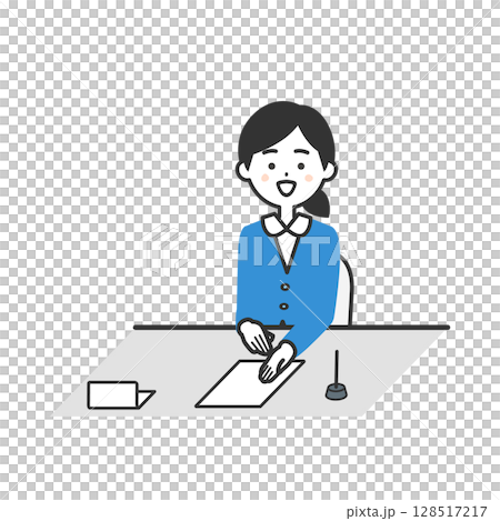 一位身穿西裝的女士指著一份文件的插圖 128517217