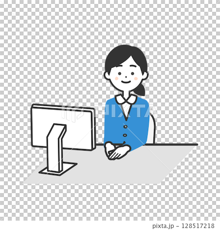 モニターの前に座るスーツ姿の女性イラスト 128517218