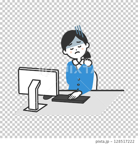 パソコンの前で疲れた様子のスーツ姿の女性イラスト 128517222