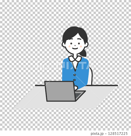 デスクでノートパソコンを使うスーツ姿の女性イラスト 128517225