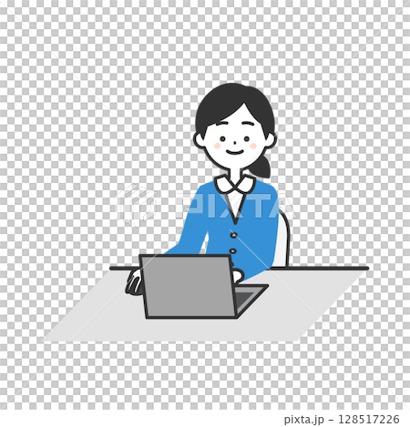 デスクでノートパソコンを使うスーツ姿の女性イラスト デスクでノートパソコンを使うスーツ姿の女性イラスト 128517226