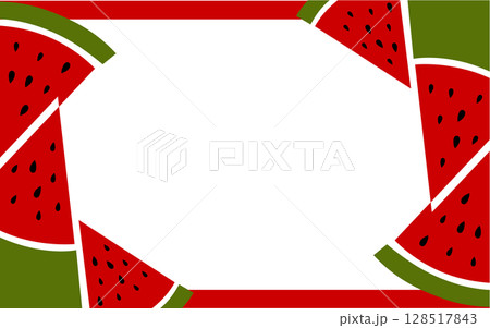 赤と緑のスイカイラスト入り夏フレーム背景 128517843