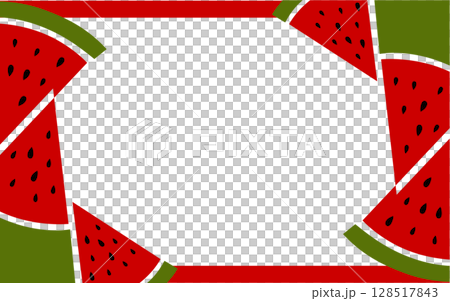 赤と緑のスイカイラスト入り夏フレーム背景 128517843
