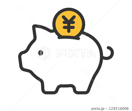 豚の貯金箱と円硬貨のアイコンイラスト | ベクター素材 128518006
