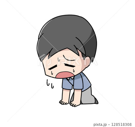 だるさで座り込む男性のイラスト 128518308