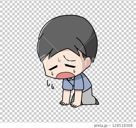 だるさで座り込む男性のイラスト 128518308