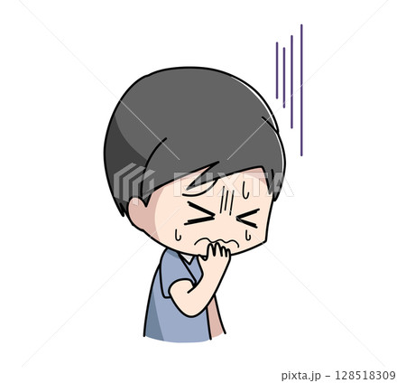吐き気に苦しむ男性のイラスト 128518309