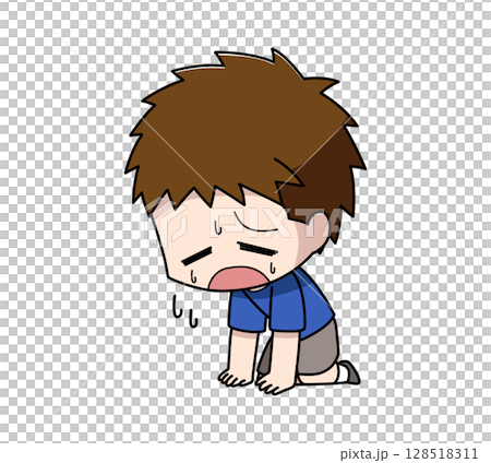 一個男孩坐著發呆的插圖 128518311