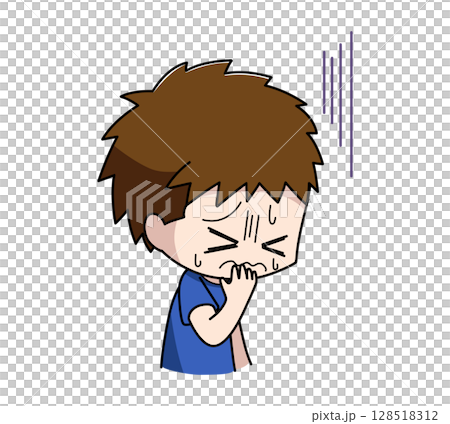 一個男孩感到噁心的插圖 128518312