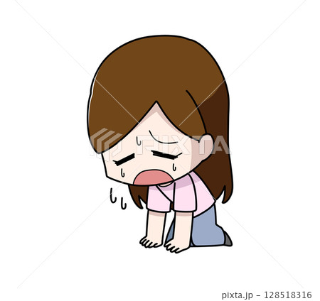 だるさで座り込む女性のイラスト 128518316