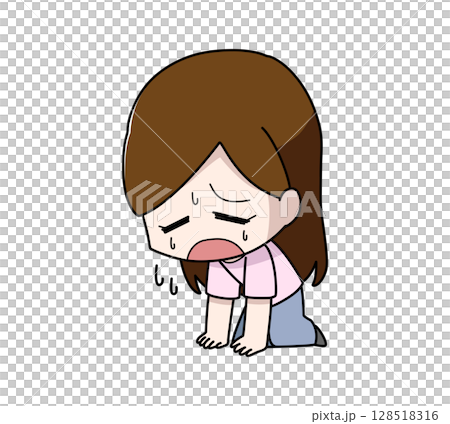 だるさで座り込む女性のイラスト 128518316