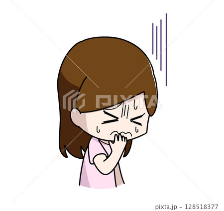吐き気に苦しむ女性のイラスト 吐き気に苦しむ女性のイラスト 128518377