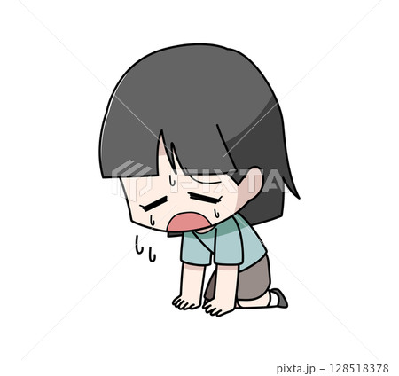 だるさで座り込む女の子のイラスト 128518378