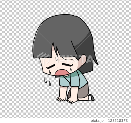 だるさで座り込む女の子のイラスト 128518378
