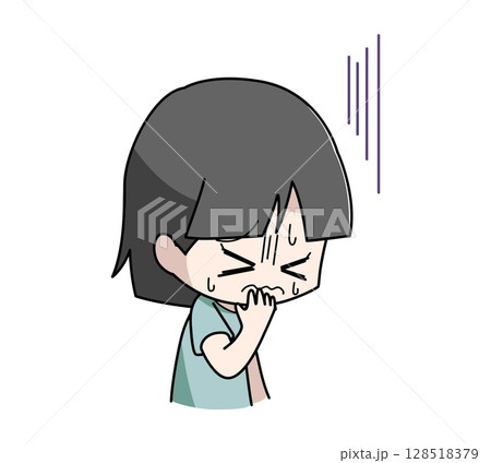 吐き気に苦しむ女の子のイラスト 128518379