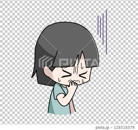 吐き気に苦しむ女の子のイラスト 128518379