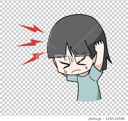 一位患有頭痛的女孩的插圖 128518380