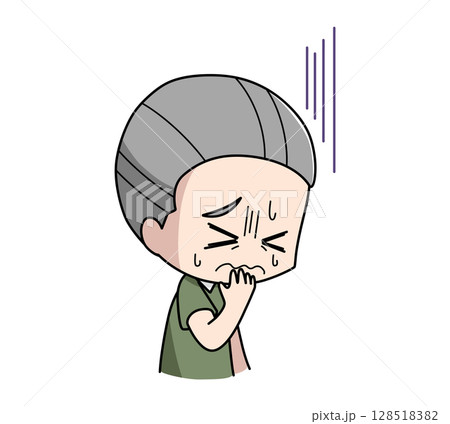 吐き気に苦しむ高齢男性のイラスト 吐き気に苦しむ高齢男性のイラスト 128518382