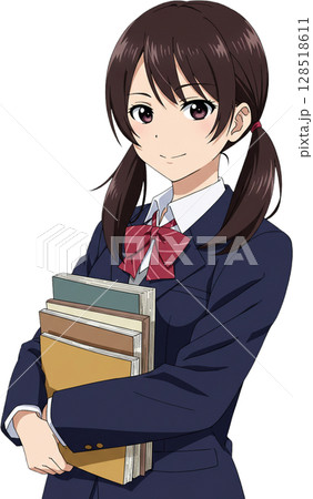 girl with a lot of books 128518611