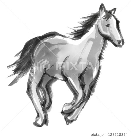 走る馬の水墨イラスト 走る馬の水墨イラスト 128518854