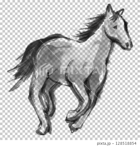 走る馬の水墨イラスト 走る馬の水墨イラスト 128518854