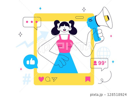 Influencer Marketing Vector Illustration Featuring Social Media Posts on the Internet for Marketing Strategies to Promote Products or Endorsements Influencer Marketing Vector Illustration Featuring Social Media Posts on the Internet for Marketing Strategies to Promote Products or Endorsements 128518924