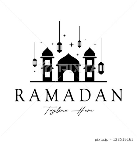 Ramadan Mubarak logo with lantern elements, crescent moon and star mosque building, Islamic calligraphy pattern, for business, architecture, Muslims, Eid, Eid cards, Islamic education Ramadan Mubarak logo with lantern elements, crescent moon and star mosque building, Islamic calligraphy pattern, for business, architecture, Muslims, Eid, Eid cards, Islamic education 128519163