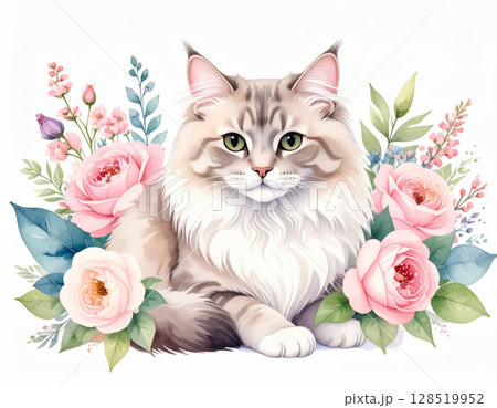 花と猫 花と猫 128519952