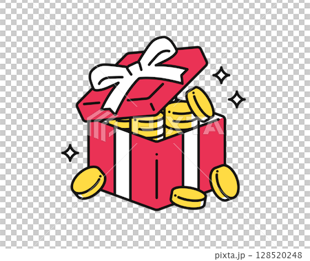 Simple vector icon illustration of gift and large amount of coins Simple vector icon illustration of gift and large amount of coins 128520248