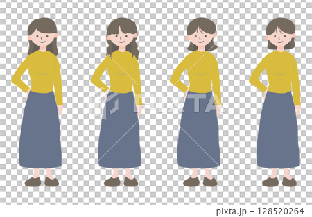 カジュアルな女性キャラクター – ロングスカート姿の立ちポーズ 128520264