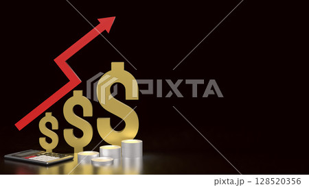 The Gold Dollar and Arrow up for Business concept 3d Rendering. The Gold Dollar and Arrow up for Business concept 3d Rendering. 128520356