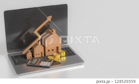 The House and Arrow up on laptop for Business concept 3d Rendering. The House and Arrow up on laptop for Business concept 3d Rendering. 128520359
