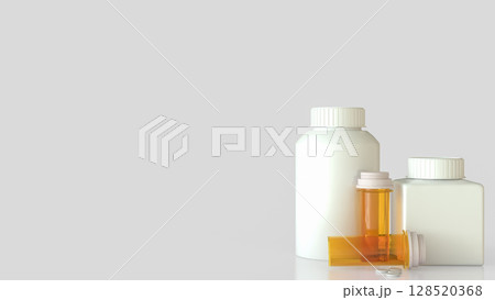 The Drug bottle on white background for Medical or health concept 3d Rendering. 128520368