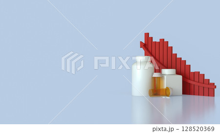 The Drug bottle and red chart for Medical or health concept 3d Rendering. 128520369