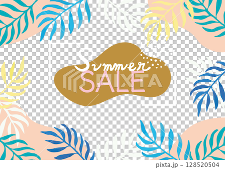 夏季促銷和活動清爽的熱帶植物熱帶插畫框架向量素材 128520504