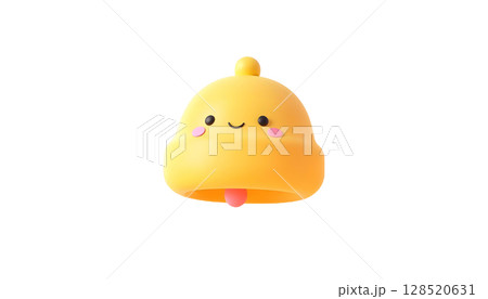 A 3D cute yellow bell on transparent background, serving as a visual representation of a notification in technology 128520631