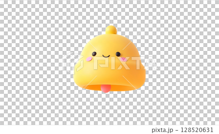 A 3D cute yellow bell on transparent background, serving as a visual representation of a notification in technology 128520631