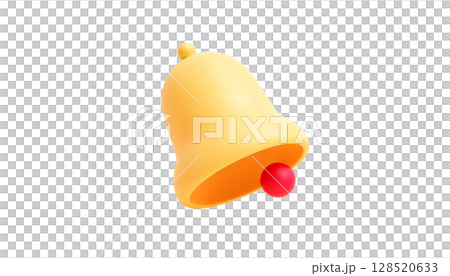 A 3D yellow notification bell resting on a transparent background, illustrating a tech concept related to alerts 128520633
