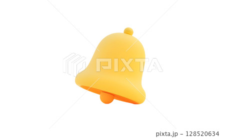 A yellow bell icon in 3D, positioned on a transparent background, representing a notification in a technology-themed design 128520634