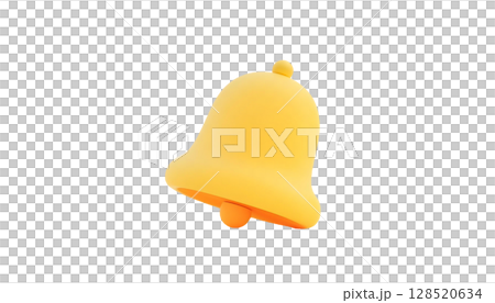 A yellow bell icon in 3D, positioned on a transparent background, representing a notification in a technology-themed design 128520634