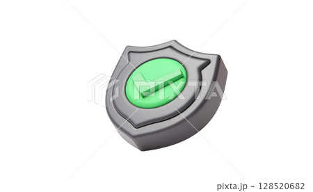 3D shield graphic adorned with a check mark, conveying trust and security in a modern style 3D shield graphic adorned with a check mark, conveying trust and security in a modern style 128520682