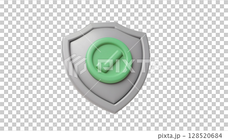 A 3D shield with a check mark, representing protection and approval in a visually striking design A 3D shield with a check mark, representing protection and approval in a visually striking design 128520684