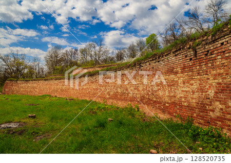 Singing terraces are garden terraces built at 19th century and fortified by brick walls in Kharkiv region, Ukraine 128520735