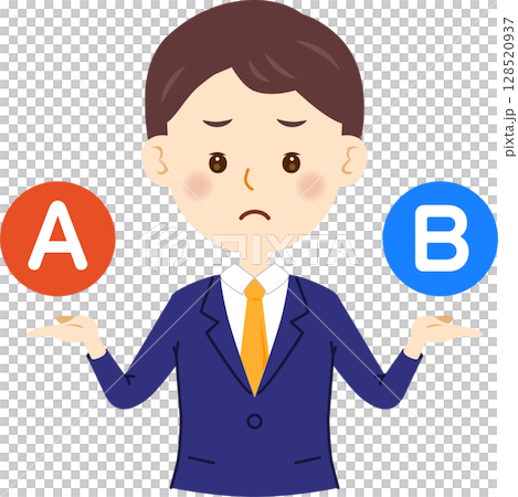 A male office worker who is worried about A or B A male office worker who is worried about A or B 128520937