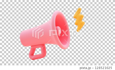 A 3D pink megaphone with a striking lightning bolt, illustrating powerful communication and promotional concepts 128521025